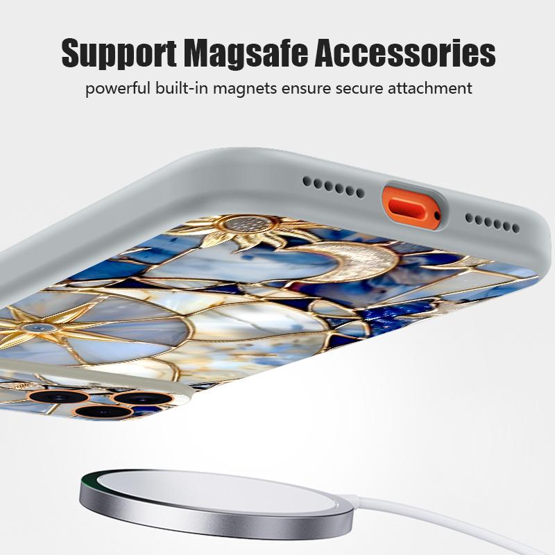 Vintage European Style Case For iPhone 17 Pro Max Magnetic For Magsafe Hybrid Slim Matte Cover For iPhone 16 15 14 13 Pro Max Moon Stars Pattern