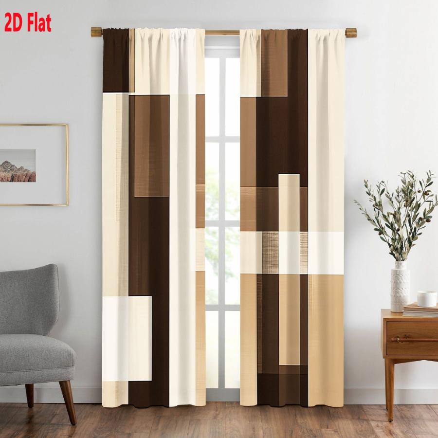 2PCS Digital Printed Curtains with Warm Brown Plaid Design, Stylish Window Drapes for Living Room Bedroom Home Decoration