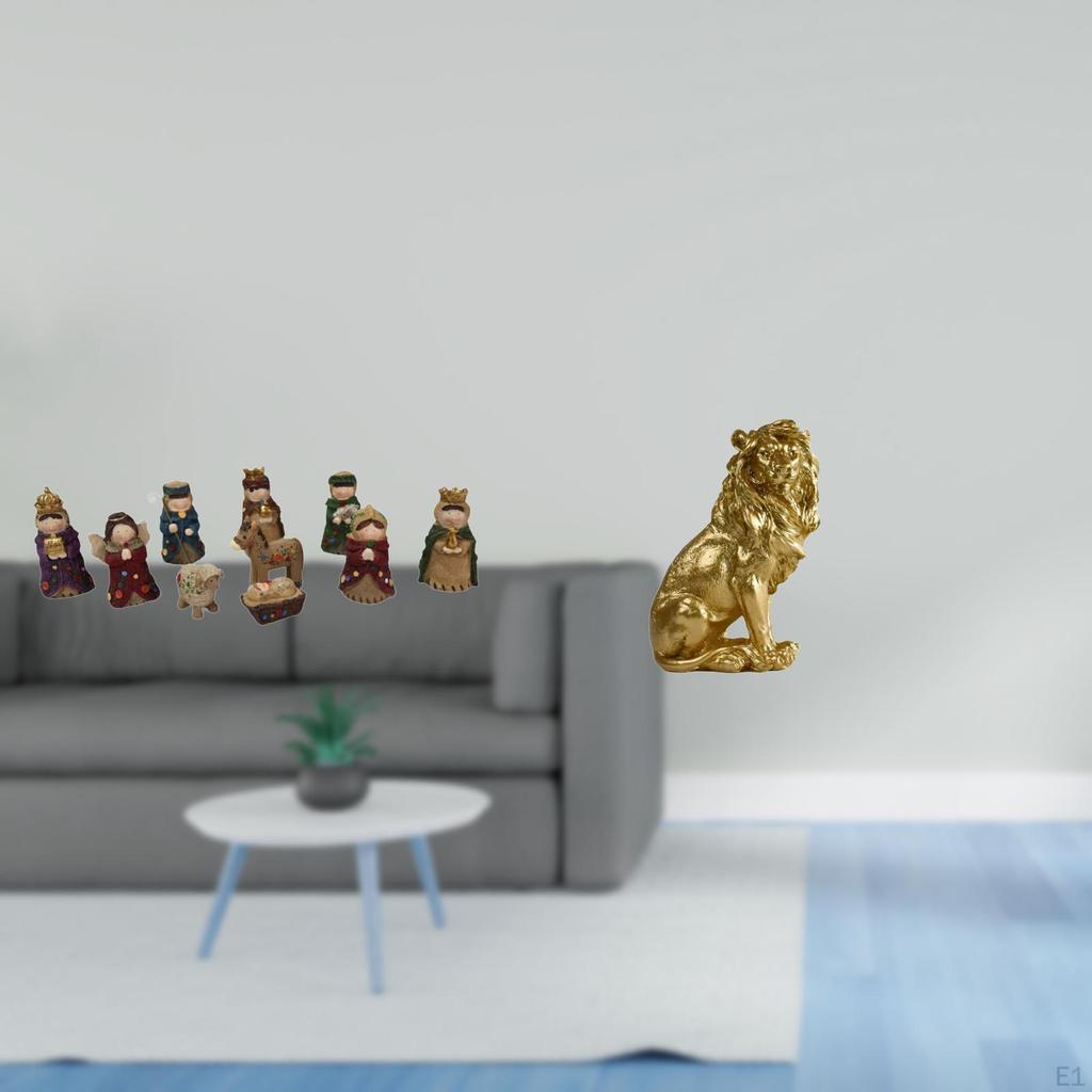 Miniature Nativity Lion Figurines Set Modern Religious Sculpture Ornaments for Indoor Bedroom