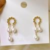 High Sense Natural Freshwater Pearl Stud Earrings Female Ins Niche Style Handmade Design Antique Smart Circle U-shaped Stud Earrings