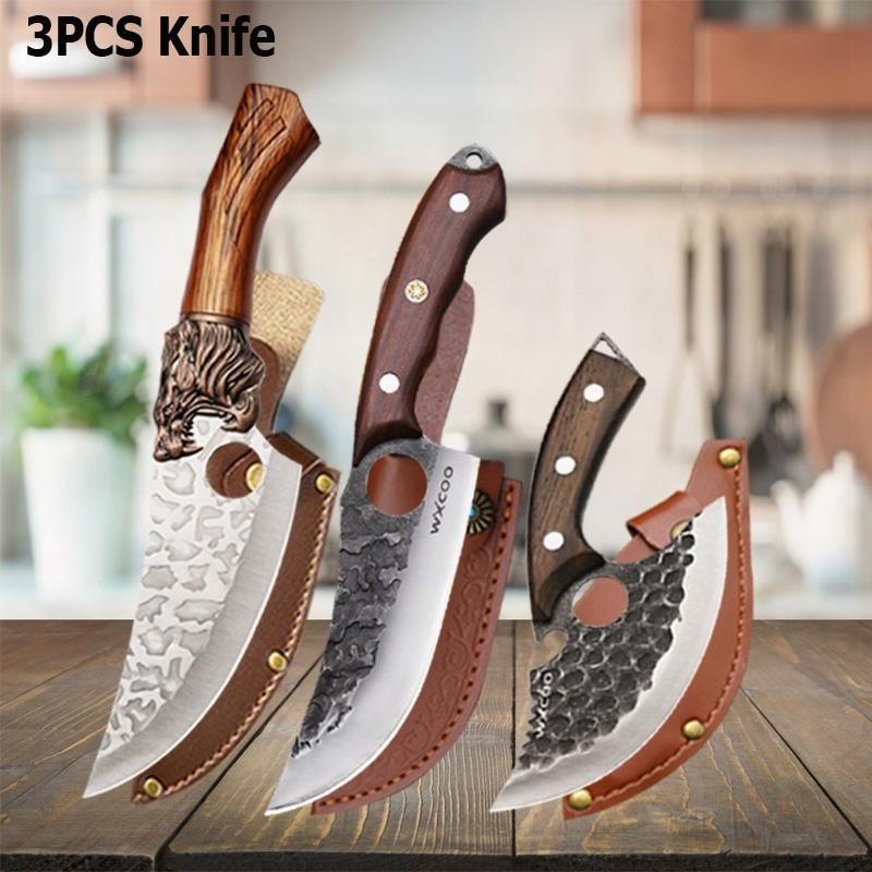 WXCOO Stainless Steel Boning Knife with Cover Butcher Sharp Hand Forged Meat Cleaver Knife for Cooking Kitchen Cutter Tools