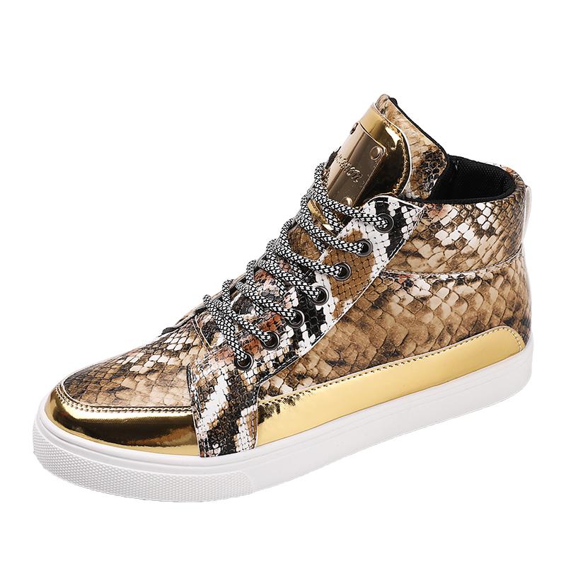 Fashion New Design Fashion Snake Printed Original Men's Sneakers Comfortable Leather High-top Shoes Men Lace-up Flat Shoes Casual Men