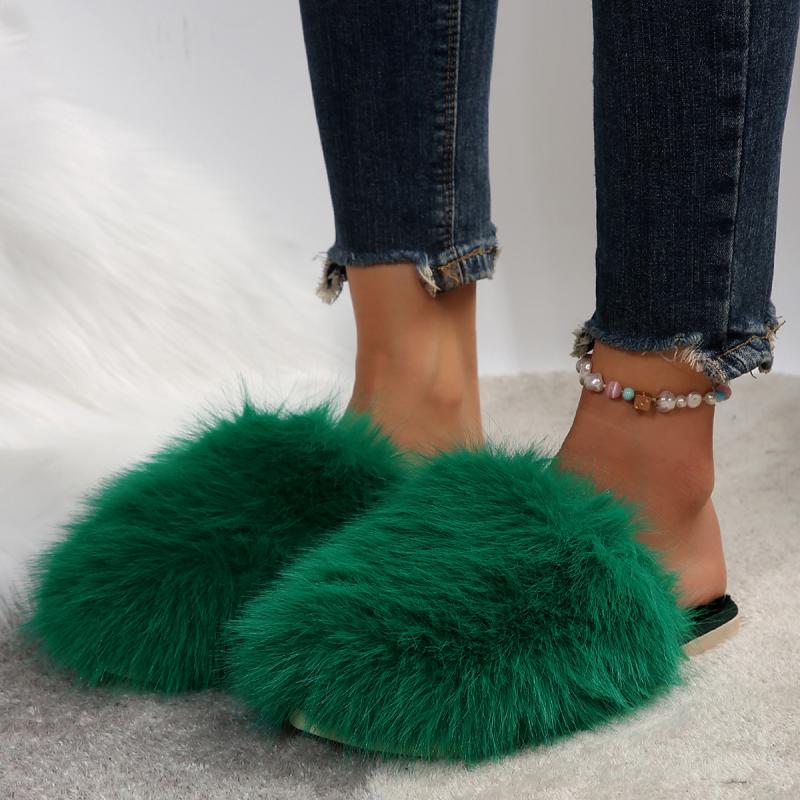 Luxury Fluffy Long Plush Indoor Slippers Women 2025 Winter Thicken Warm Faux Fur Slides Soft Sole Flat Heels Postpartum Shoes