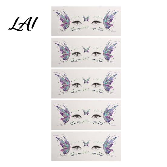 Eye Tail Stickers 5 Sheets Glitter Butterfly Stickers Temporary Face Tattoos for Kids Party Kids Cartoon Decals Festival Makeup Decor Easy Makeup