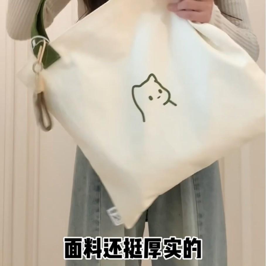 Canvas Bag, New Women's Handheld Cloth Bag, Large Capacity Book Bag, Junior High School Student Tutoring Shoulder Bag Summer