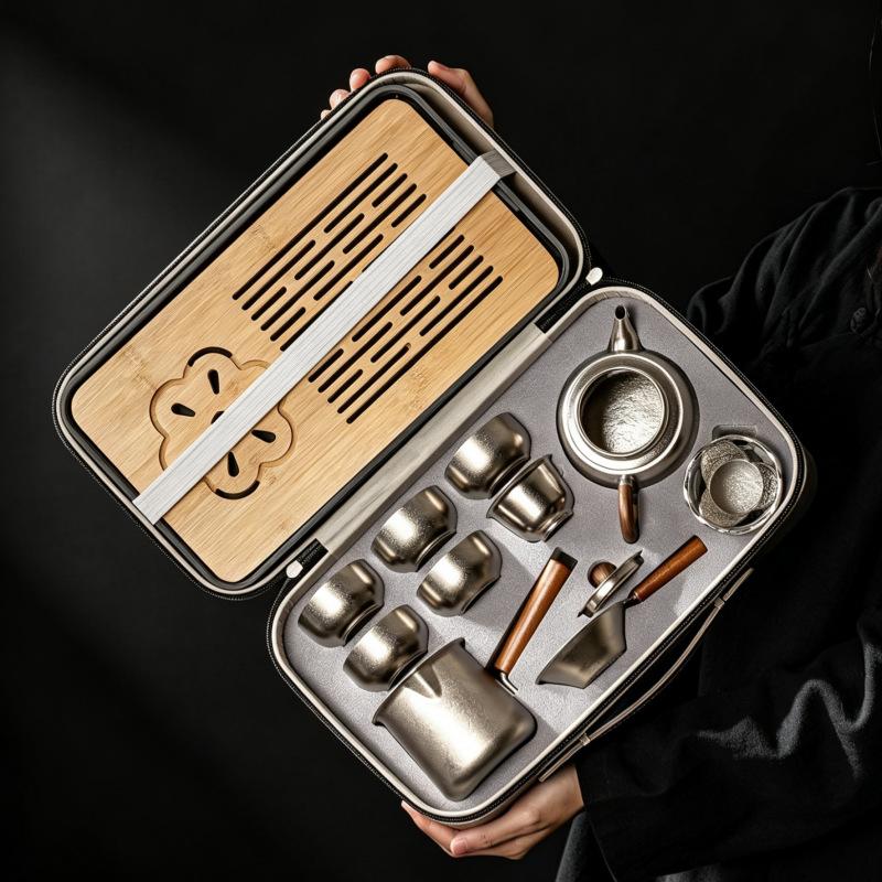 Pure titanium tea set, camping portable kung fu travel tea set, a complete set of housewarming gifts for elders and leaders