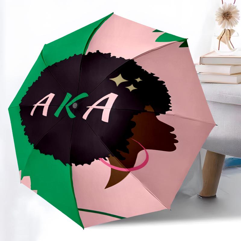 AKA logo9 Print Automatic Umbrella, 8 Rib Iron Frame, Plastic Handle, Suitable for Outdoor Travel &Daily , Ideal Gift