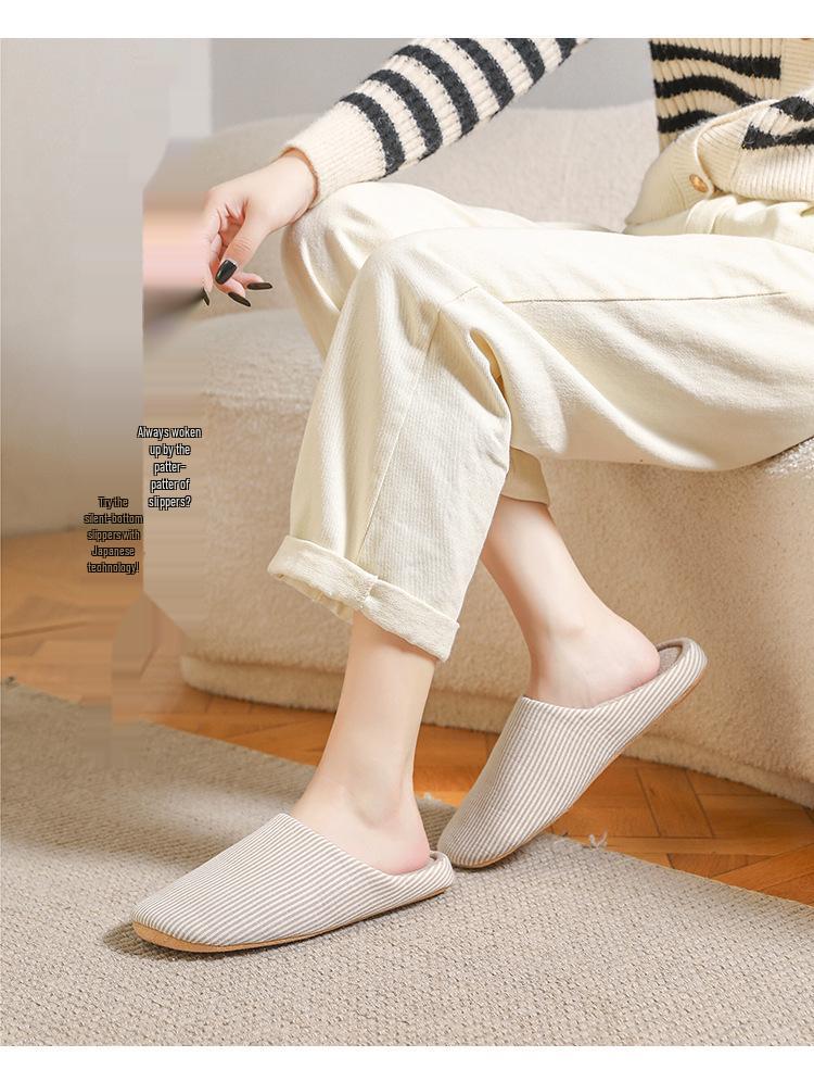 U-Tone Japanische Geräuschlose Baumwollpantoffeln mit Weicher Sohle für Damen und Herren