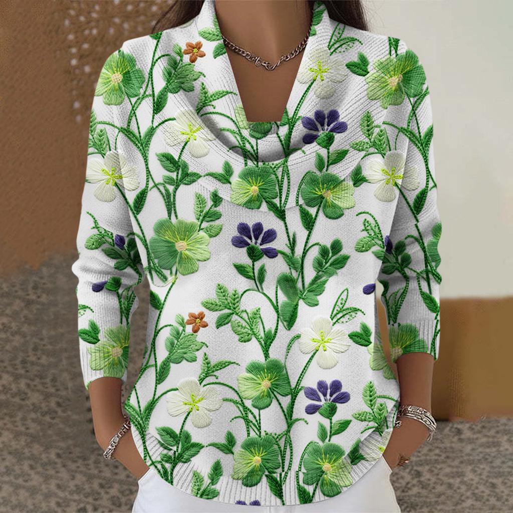 Dámský ležérní a módní svetr s dlouhým rukávem a potiskem, kulatým výstřihem