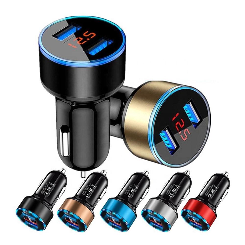 Car Charger For Cigarette Lighter Smart Phone USB Adapter Mobile Phone Charger Dual USB Digital Display Voltmeter Fast Charging