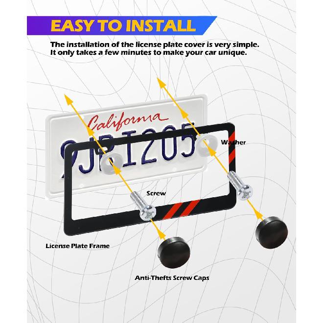 License Plate Frames,Car Accessories Matte Black License Plate Holder,Rust Rattle Proof Aluminum Holder with Screws mounting Kit,Universal Car Tag