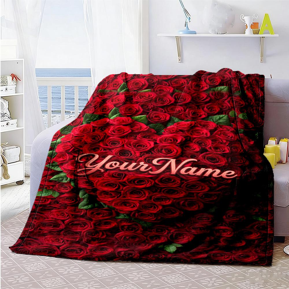 Rose Personalized Text Blanket Cozy Personalized Blanket Warmthful Decor Perfect for Picnics Living Room Office Nap Four Seasons Universal
