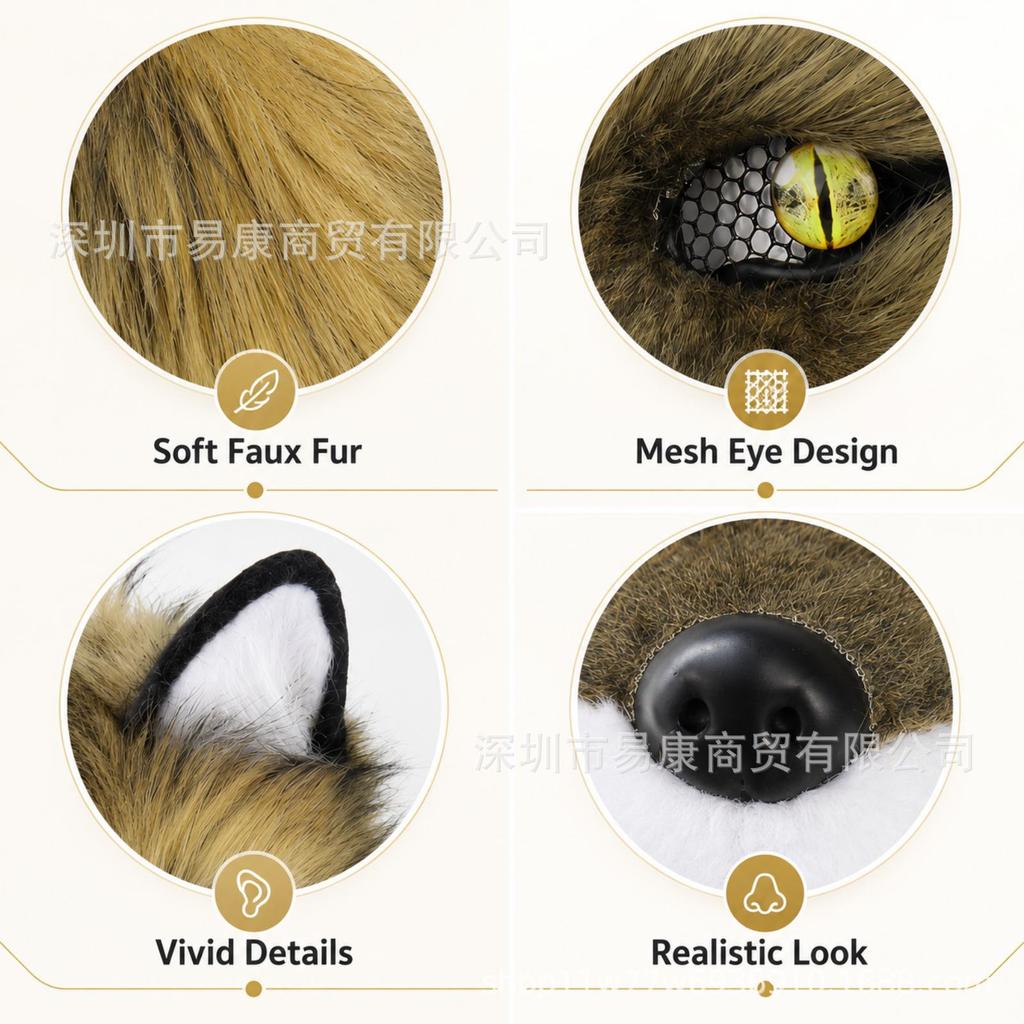 Simulation Wolf Mask, Fur Fox Headband, Halloween Wolf Head Movable Horror Cosplay Prop