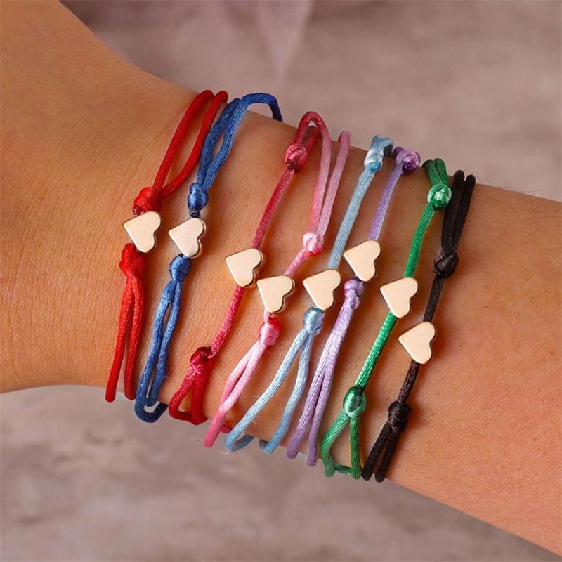 Set of 8 Delicate and Fashionable Heart Bracelets Delicate Heart Rope Stylish Hand Jewelry for Fashion Individuals