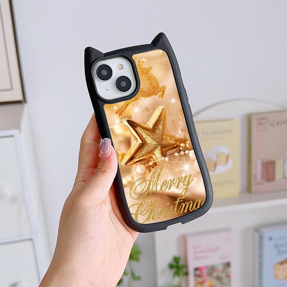 

Мягкий чехол для телефона с кошачьими ушками для iPhone 16 15 14 13 12 11 Pro Max Plus XR TPU Anti-Drop Прозрачная акриловая задняя крышка NY37 Новый год Счастливого Рождества for iPhone 16 Pro Max