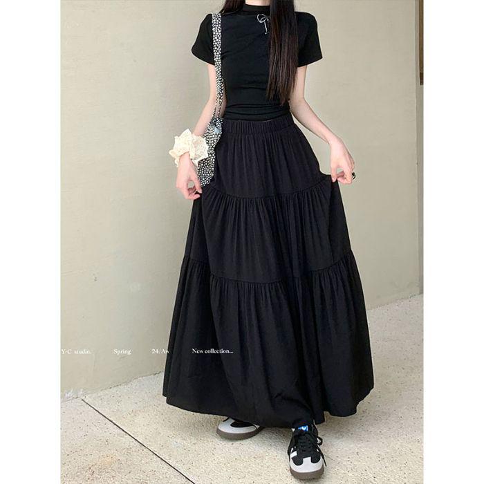 Women s Autumn 2025 High-Waisted A-Line Midi Skirt - Gentle Style with Slimming Flare Design Small чёрный
