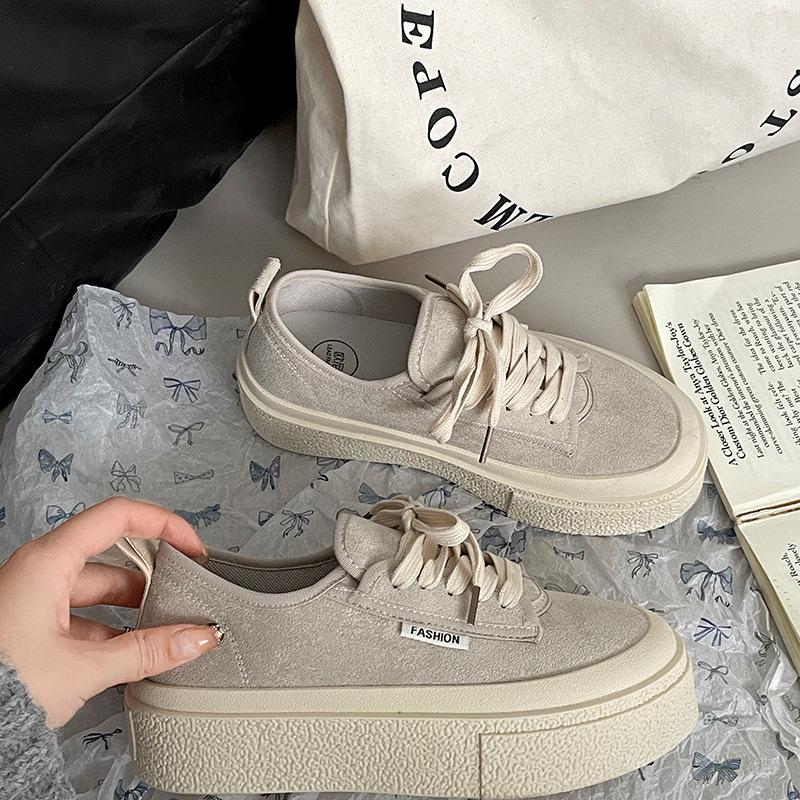 Classic Student Versatile Beige Thick Baseplate Shoes Women's 2025 New Spring Popular Leisure Sports Soft Baseplate Shoes