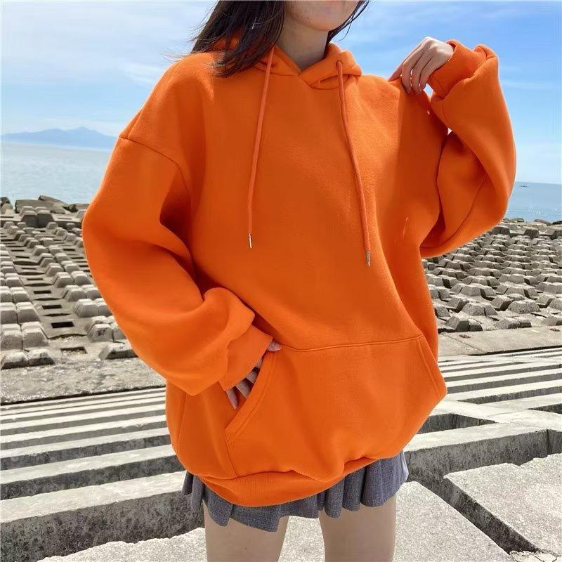 Hong Kong Style Men's Oversized Hooded Fleece Sweatshirt - Autumn/Winter Solid Color Pullover