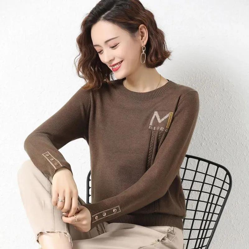 Autumn Winter Classy Knitted Sweater Ladies Round Collar Bottoming Sweater Casual Loose Comfortable Knitted Pullover