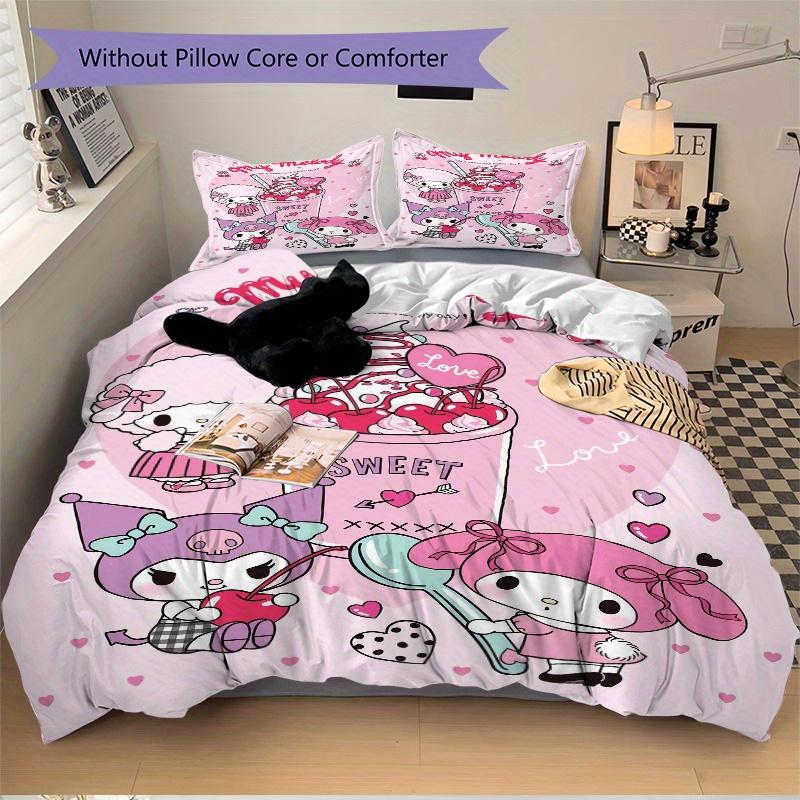 3pcs Love Sweet My Melody Bedding Set - Includes Quilt Cover and Pillowcases, Suitable for All Seasons, Machine Washable - Ideal Gift for Fa