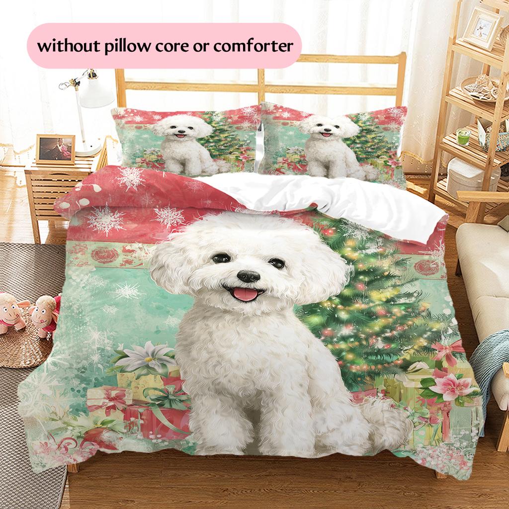 Cute Bichon Pattern Bedding Home Decoration Birthday Gift (1 * duvet cover + 2 * pillowcase, without core)