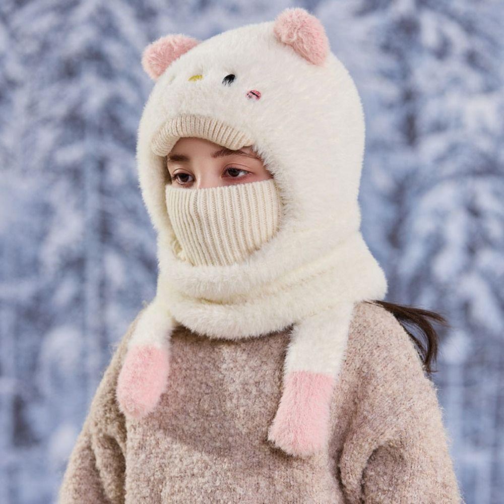 Elastic Kids Snow Beanie Trendy Kids Winter Scarf Versatile Plush Mask Hat  Outdoor
