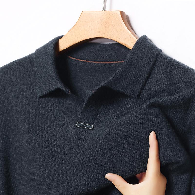 Men`s Thick Wool-Cashmere Polo Sweater with