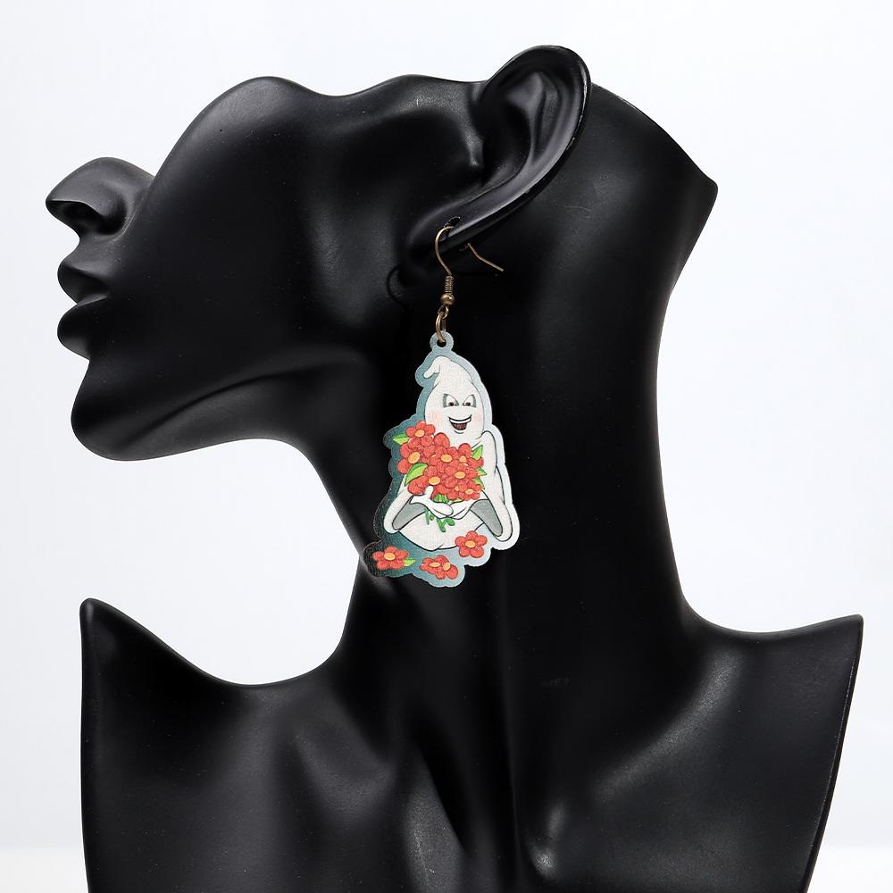 New Halloween Wooden Earrrings for Women Funny Creative Witch Ghost Pumpkin Flower Drop Earring Party Jewelry Hallowmas Gifts