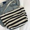 1Pcs Fashion Large Capacity Ladies Tote Handbags Simple Striped Women'S Canvas Casual Shoulder Bags Female Daily Shopping Bags