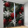 2 Pieces Christmas Deer Bell Pine Branch Patterns Curtains Rod Pocket Mount Digital Printed Polyester for Living Room Kitchen