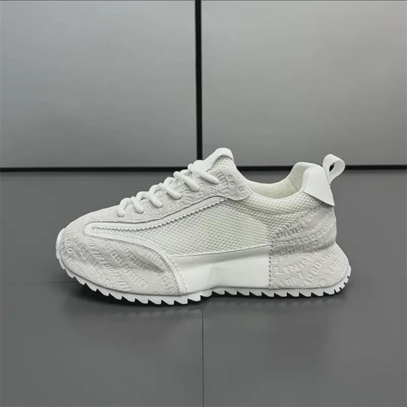 Men's Height-Enhancing Leather Sports Shoes - Breathable, Thick-Soled, Stylish Waffle Dad Sneakers for Summer