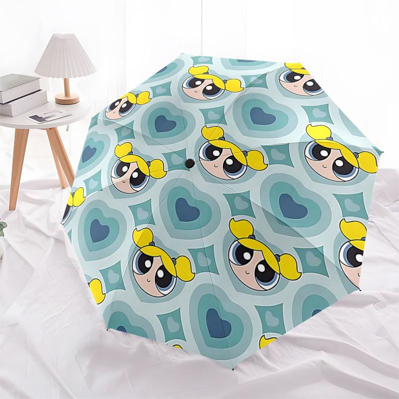 

Powerpuff Girls Automatic Opening/Closing Umbrella with Foldable Design and 8-Bone Iron Frame - Perfect for Outdoor Use, Festive Gifts, Trav