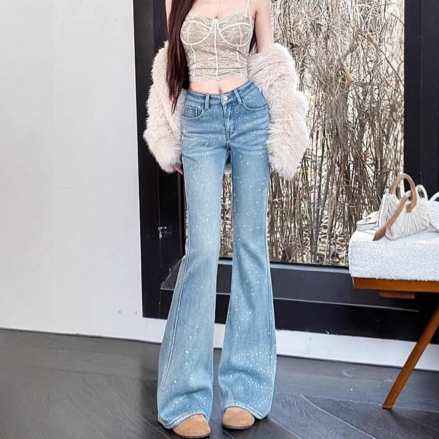 Women s High Waist Rhinestone Flare Jeans - Sparkly Spring/Autumn 2026 Collection XL