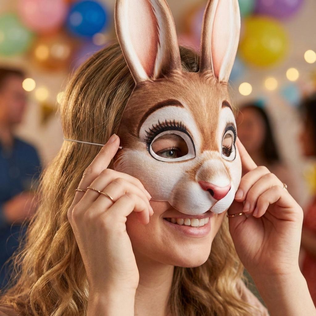 Animal Rabbit Face Mask Full Face Cover Costume Mask for Parties Festivals and Role Play with Adjustable Fit and Lightweight Design