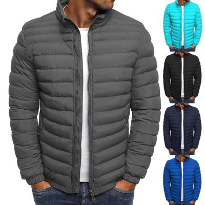 Solid Color Men Coat Stand Collar Autumn Winter Zipper Pockets Parka Jacket Streetwear