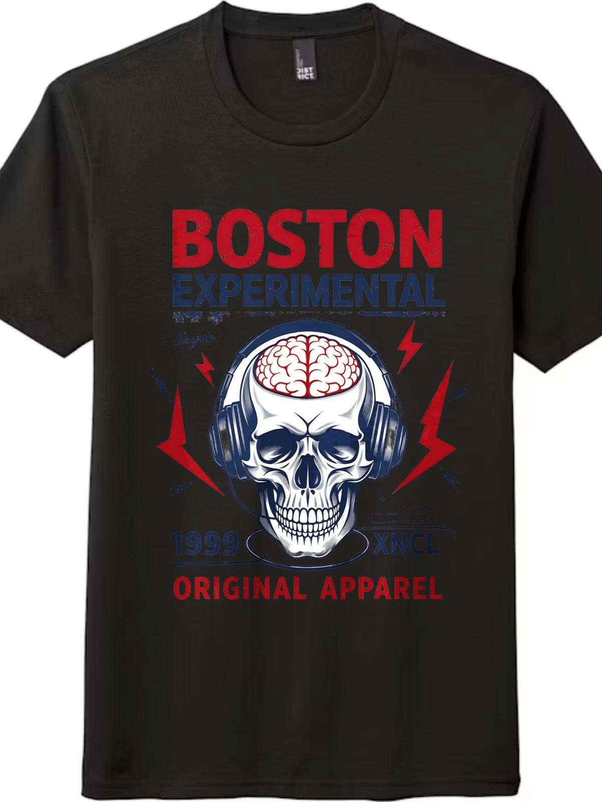 

Unisex Boston Skull T-Shirt-Brain & Headphones Rock Graphic Tee Free Shipping 3XL