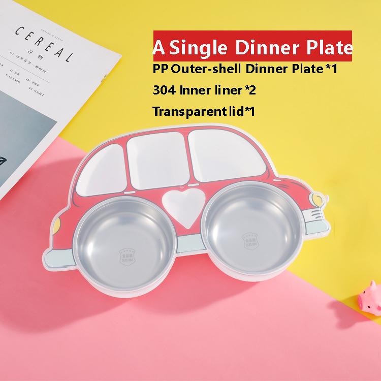 

1 Set Stainless Steel Dinner Plate with Lid, Anti-Fall Cartoon Tableware for Youngsters Divided Grid Design for Christmas красный