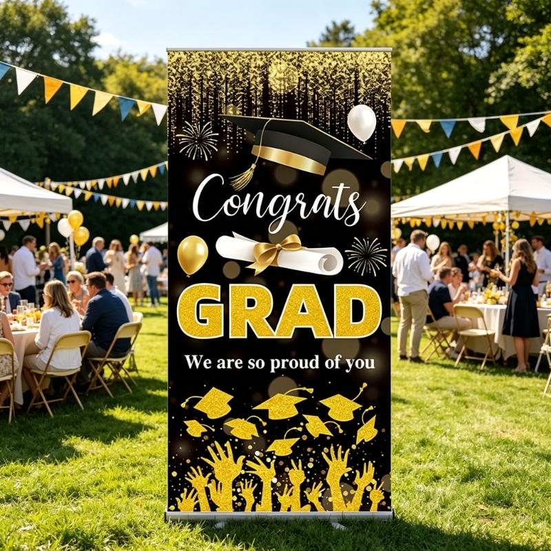 Polyester Graduation Flag 72.8X35.4Inch Graduation Backdrop Hanging Ornament For Festival Decoration Social Gathering