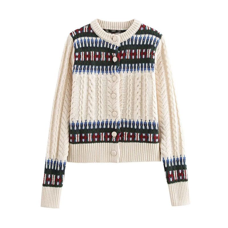 

Элегантный жаккардовый кардиган женский свободный лоскутный длинный рукав вязаный джемпер осень зима модная теплая верхняя одежда L