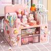 Large Capacity Desk Organizer with Cute Stickers Patches Desk Drawer Storage for Makeup Brush Office School Supplies Organizer