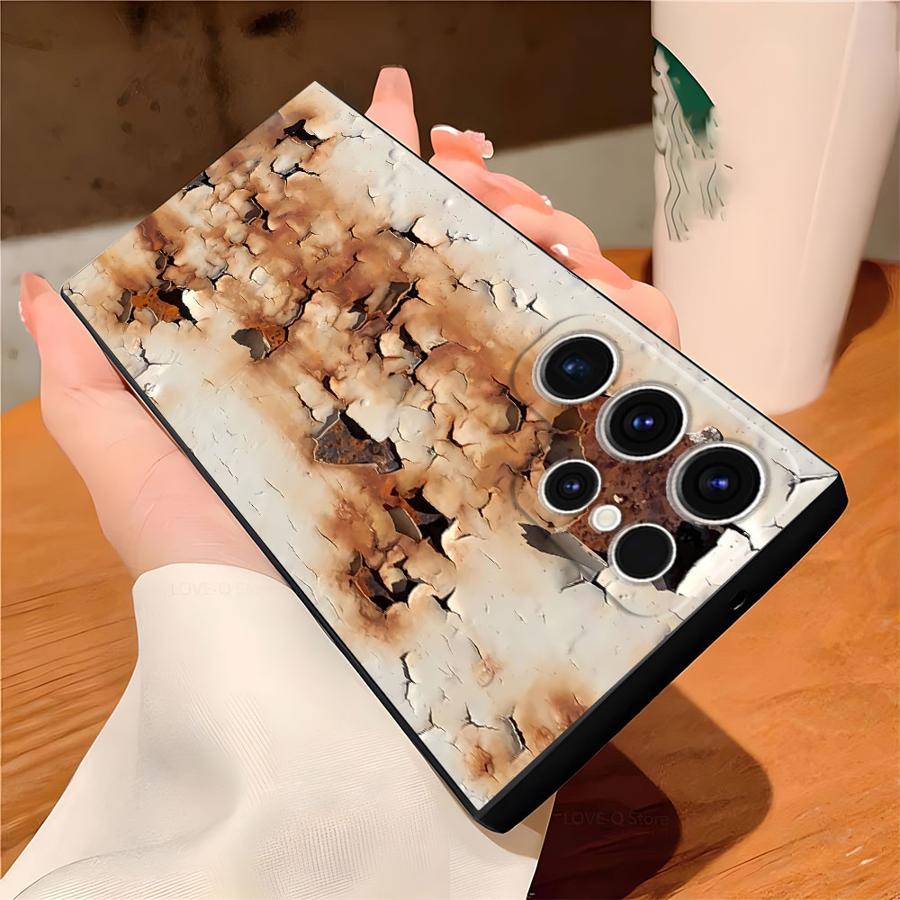 Retro Rust Design Case for Samsung Galaxy S23 Ultra S24 Plus S25 Edge S20 S21 FE Black Soft Phone Cover