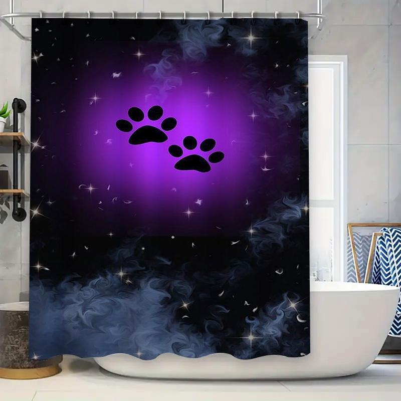 

Starry Night Paw Prints Waterproof Shower Curtain Heat Resistant Machine Washable Non-Transparent 180x180cm 90X180cm(35x70in)