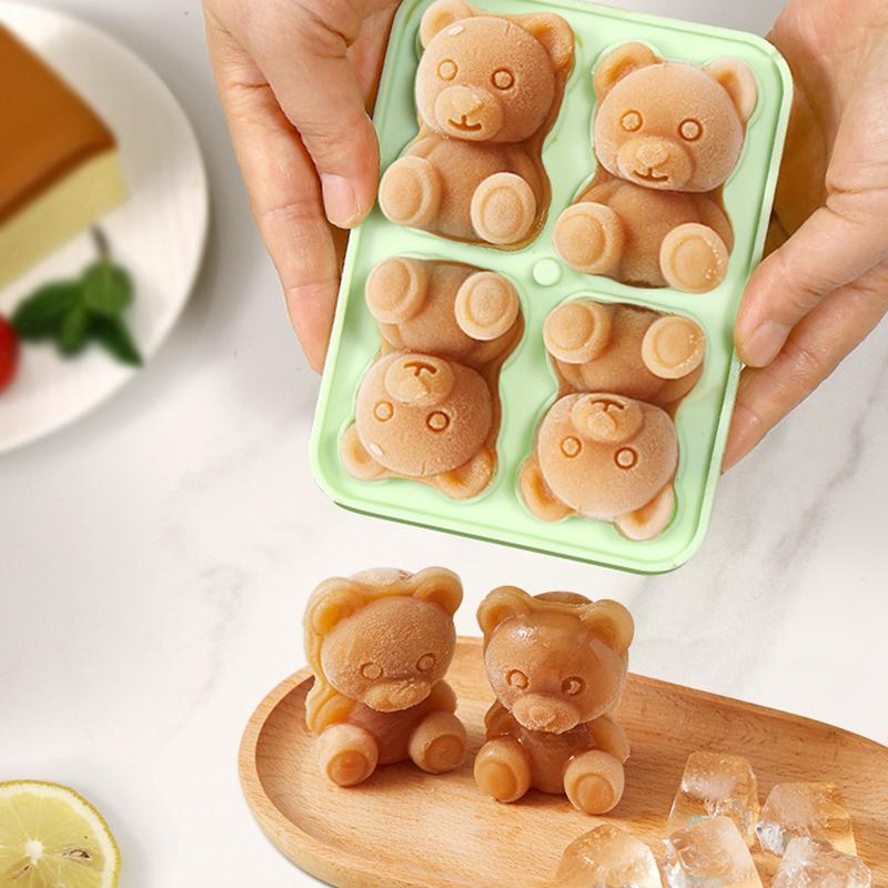 1 Stück Niedlicher Bär Vier Gitter Bär Eiswürfelform Silikon 3D Cartoon Bär Kerzenform Für Zuhause DIY Lebensmittelqualität Eis Whiskey Cocktails