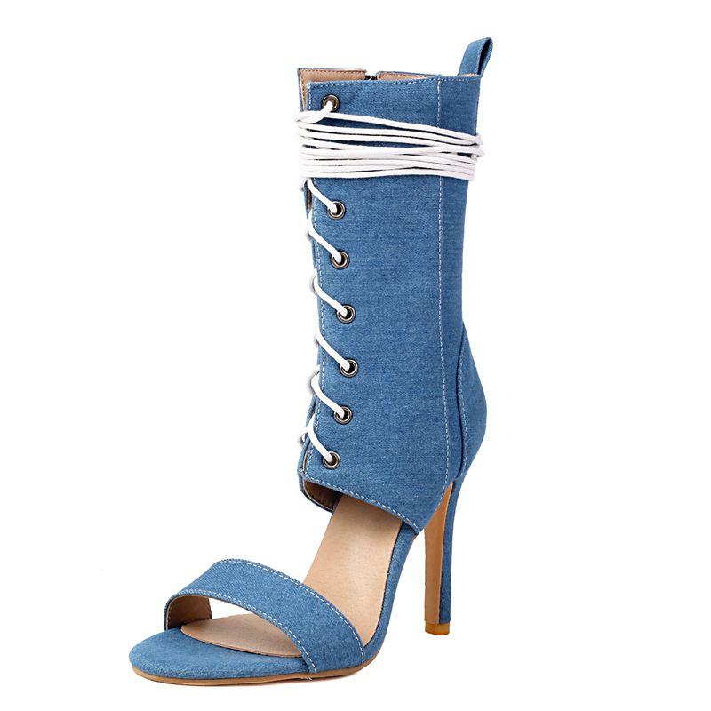 

Fashion Party Sandals for Women Zipper Lace Up Ultrahigh Thin Heels 10.5cm Big Size 46 47 48 Sexy Dating Summer Shoes 39 синий