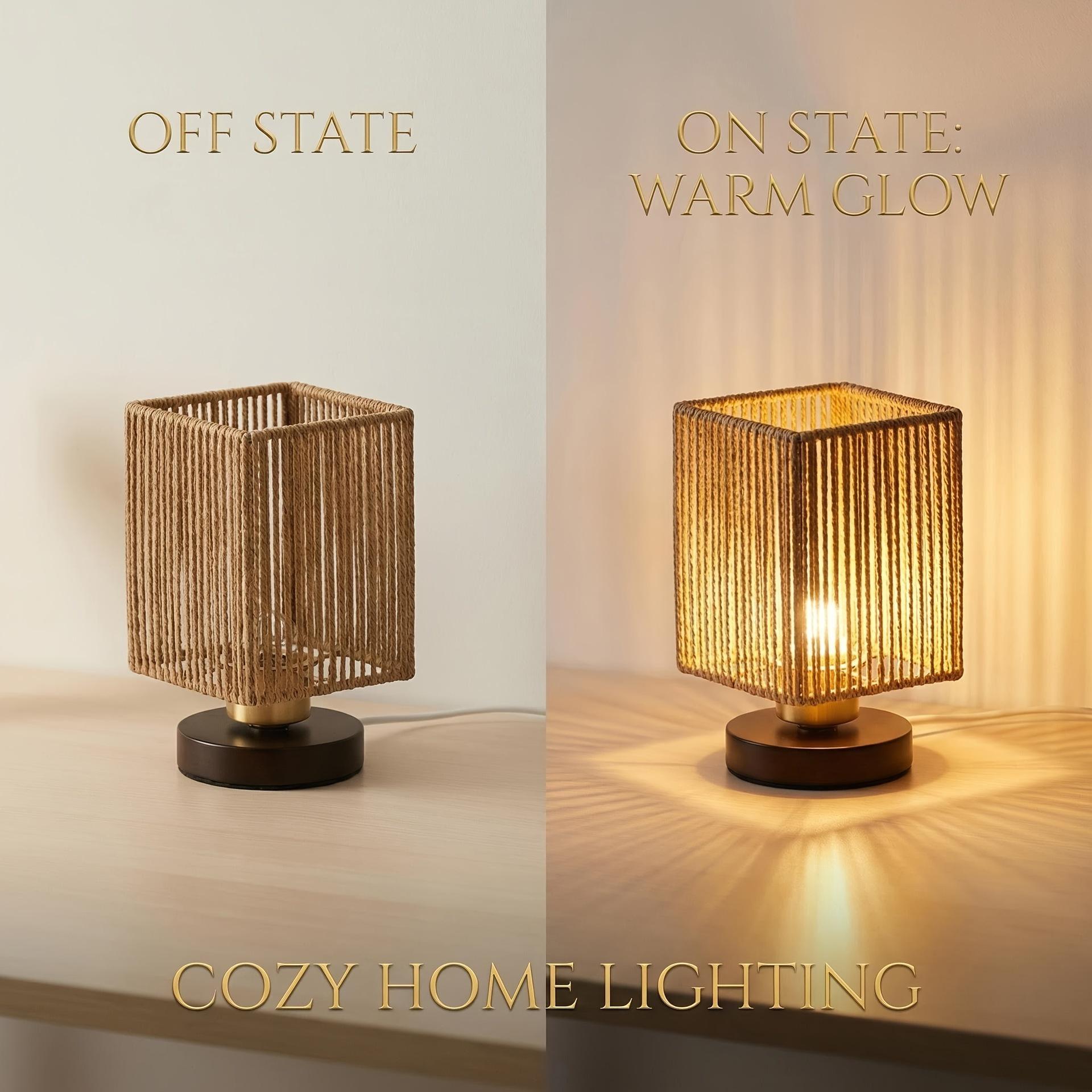Nordic Rattan Bedside Lamp - Nordic-style Woven Button Table Lamp for Study or Bedroom