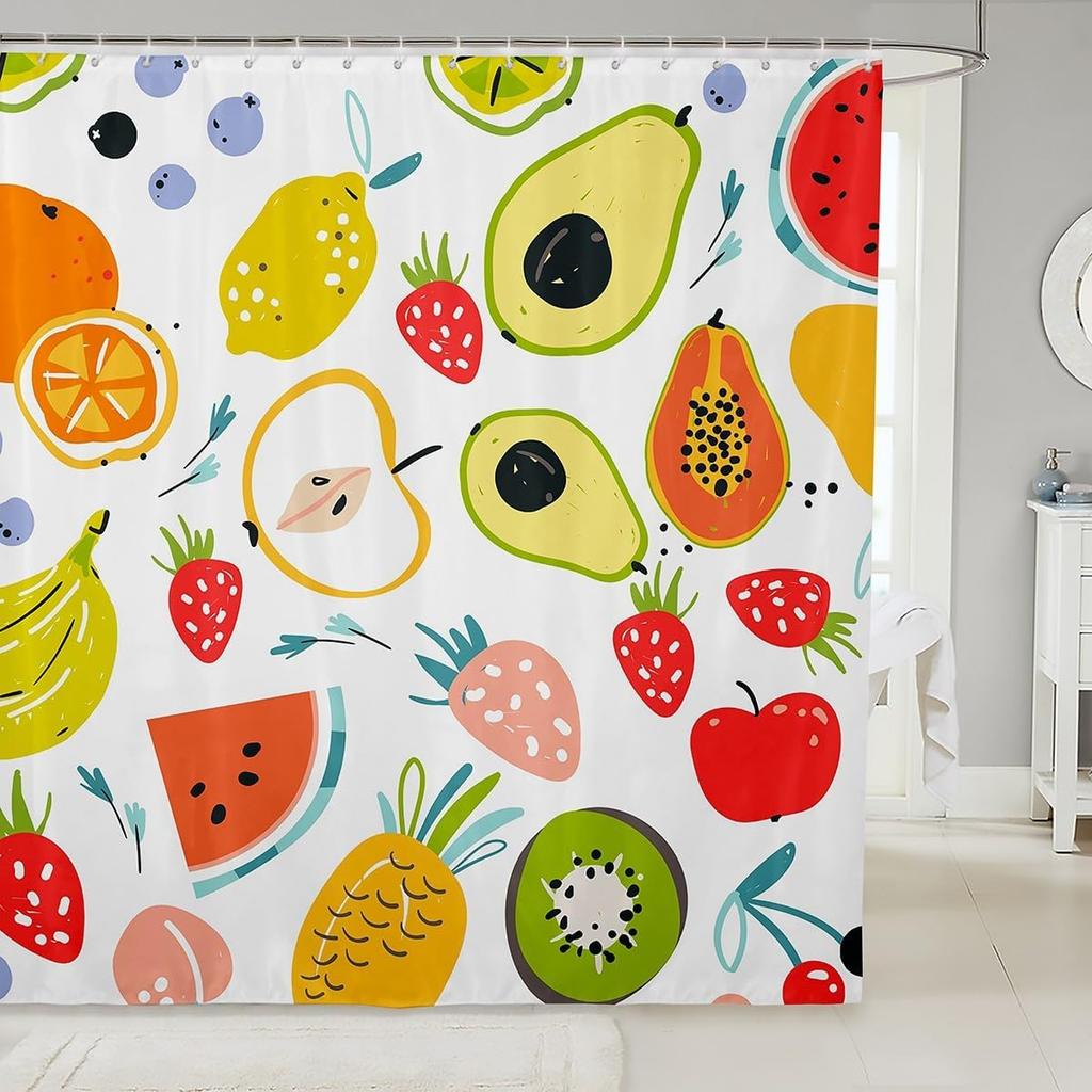 Kids Cherry Bathroom Shower Curtain Set Cherry Pattern Shower Curtain Boys Girls Cute Fruit Bath Curtain for Cartoon Fruit