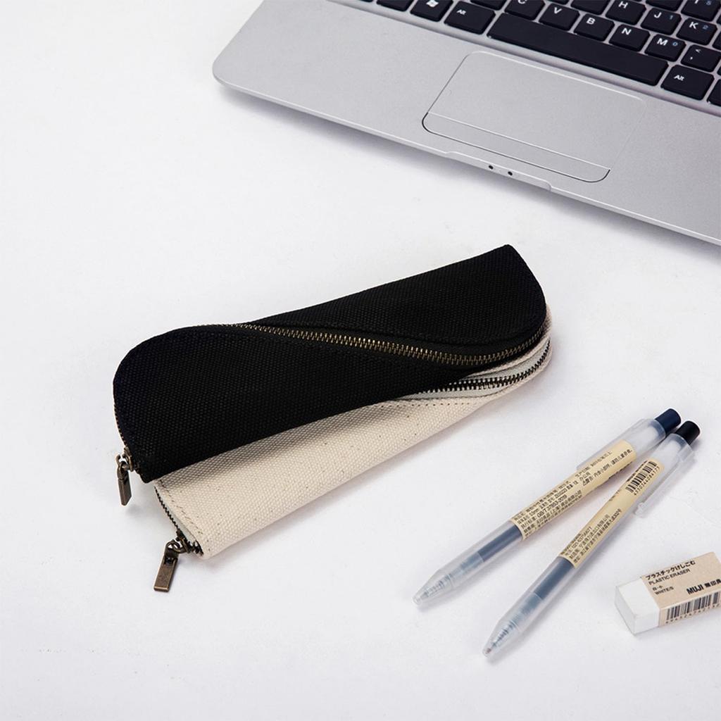 YONBEN Slim Lightweight Cotton Canvas Pencil Case Beige Small Compact Stationery Pen Pouch 7.87 x 0.78 2.55 in