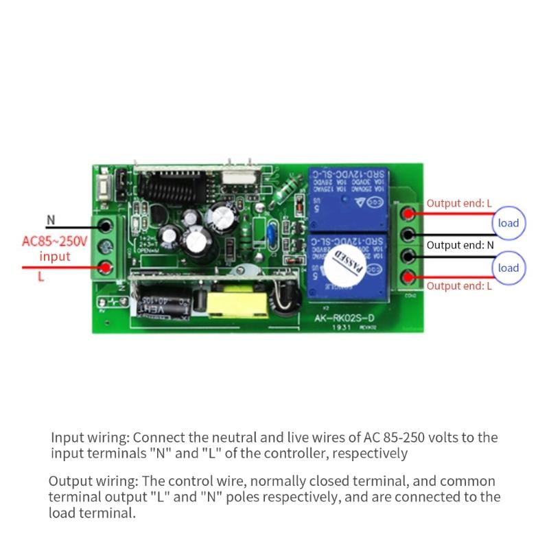 85-250V Learning Control Relays Switches 433MHz 2 Channel Remote Relays Transmitters and Receiver Easy to Use