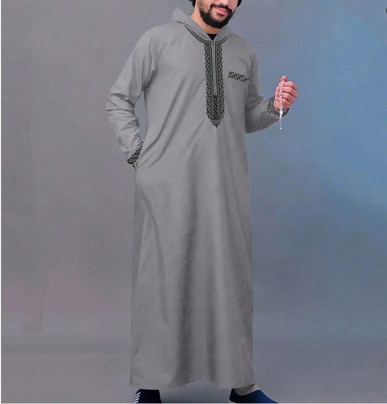 Embroidered Hooded Robe for Muslim Men, New Style Middle Eastern Thobe, Loose Long Sleeve Ethnic Design, Available Now