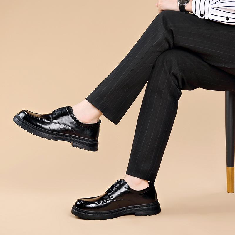 Factory leather shoes men's 2025 new casual leather breathable round head thick-soled soft leather soft-soled men's business English